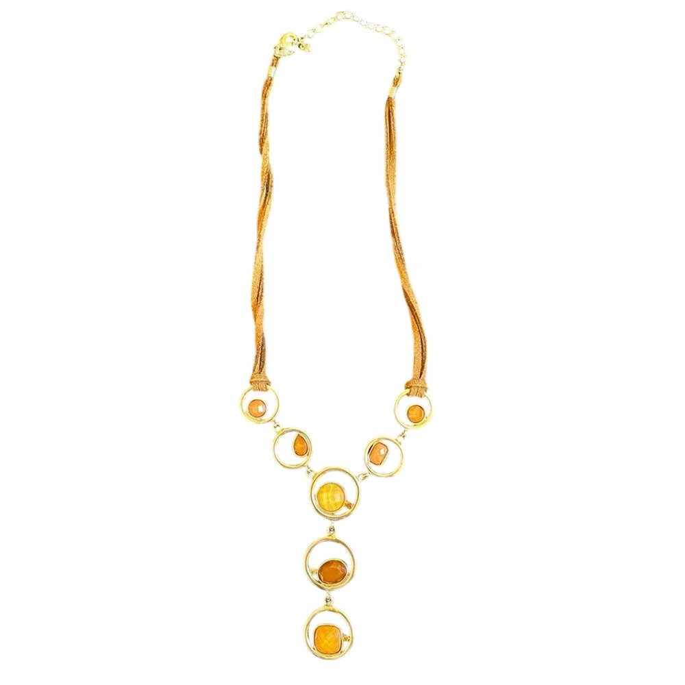 Lia Sophia Retired ALEX Silver & Amber Tone Style B19 Necklace With Original Box